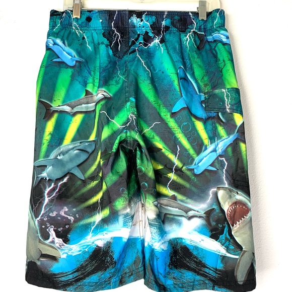 Zero Exposure Shark Graphics Elastic Waistband, Mesh Brief, Board Shorts. - Picture 5 of 11